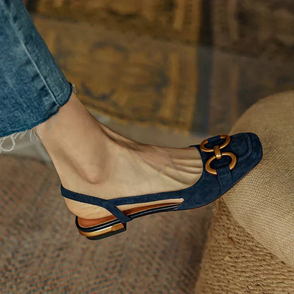 Women's cushioned buckle strap sandals in dark blue, beige, black, brown and khaki, shown for womenswear styling