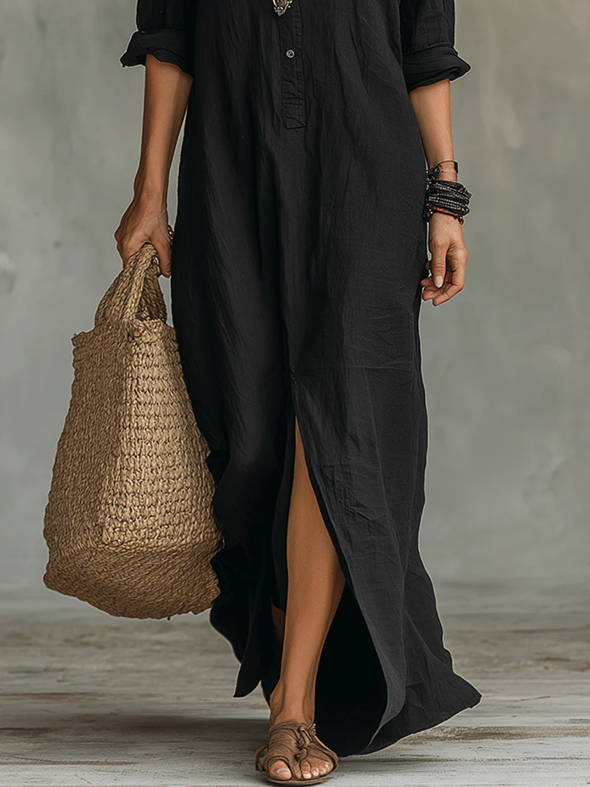 Women's flattering silhouette maxi dress in black, white and green