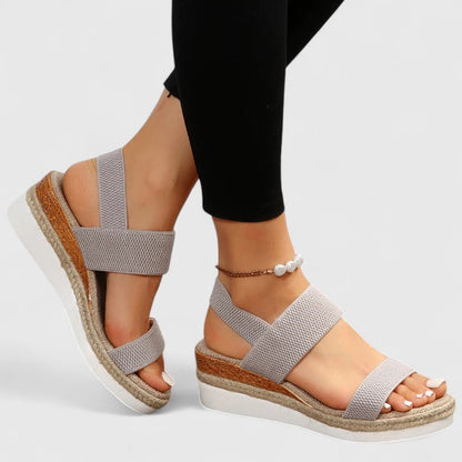 Women's stretch-strap comfort wedge sandals in brown, pink, black, blue and grey — Kessoro, image 10 of 11