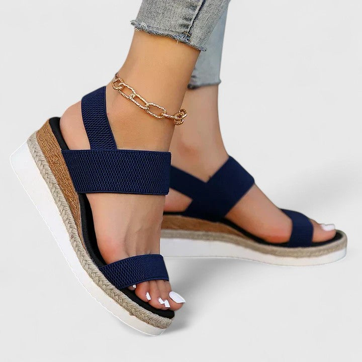 Women's stretch-strap comfort wedge sandals in brown, pink, black, blue and grey — Kessoro, image 11 of 11