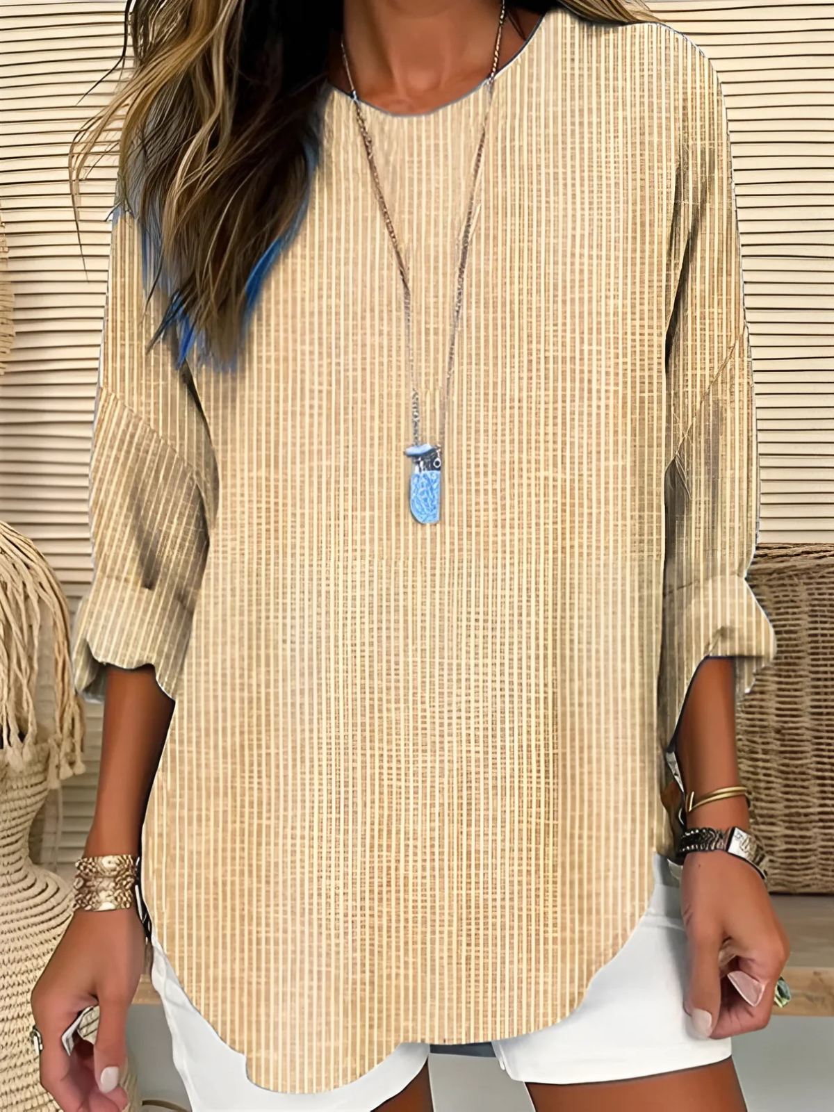 Women's striped relaxed drape blouse with a softly flowing silhouette