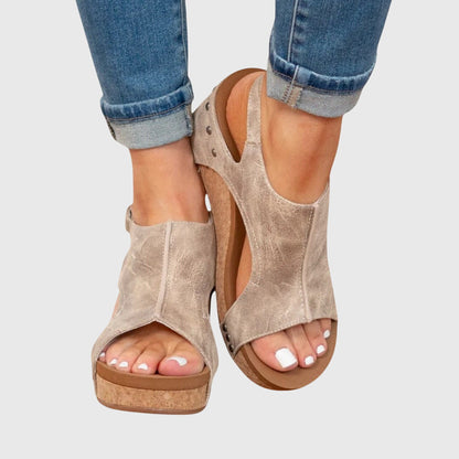 Kessoro women's open toe adjustable orthopedic wedge sandals in beige, black and brown