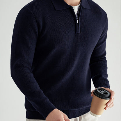 Kessoro men's refined quarter-zip collared polo sweater in smart muted colourways
