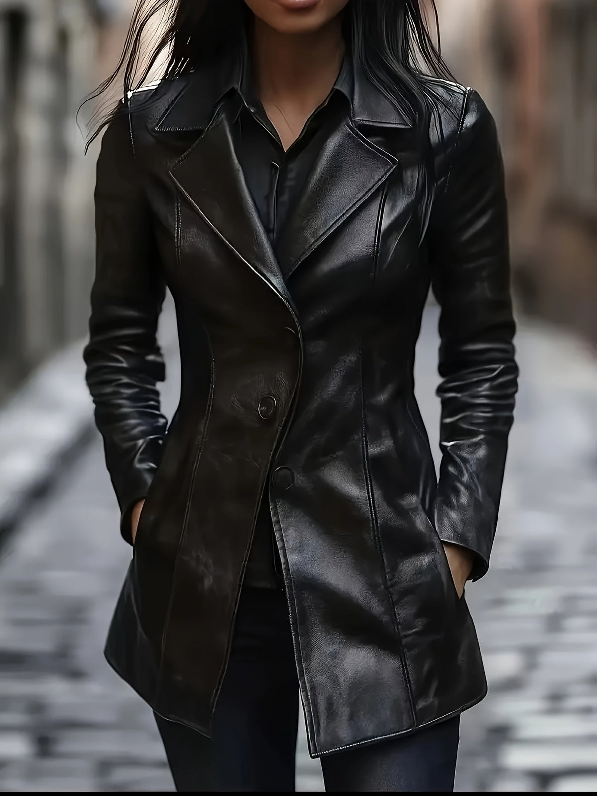 Kessoro women's tailored mid-length coat in black, view 2 of 7
