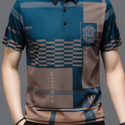 Men's colorblock short-sleeve polo shirt in black, navy blue and white — Kessoro, image 13 of 14