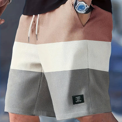 Kessoro men's color block drawstring casual shorts in black, khaki, white, pink and navy
