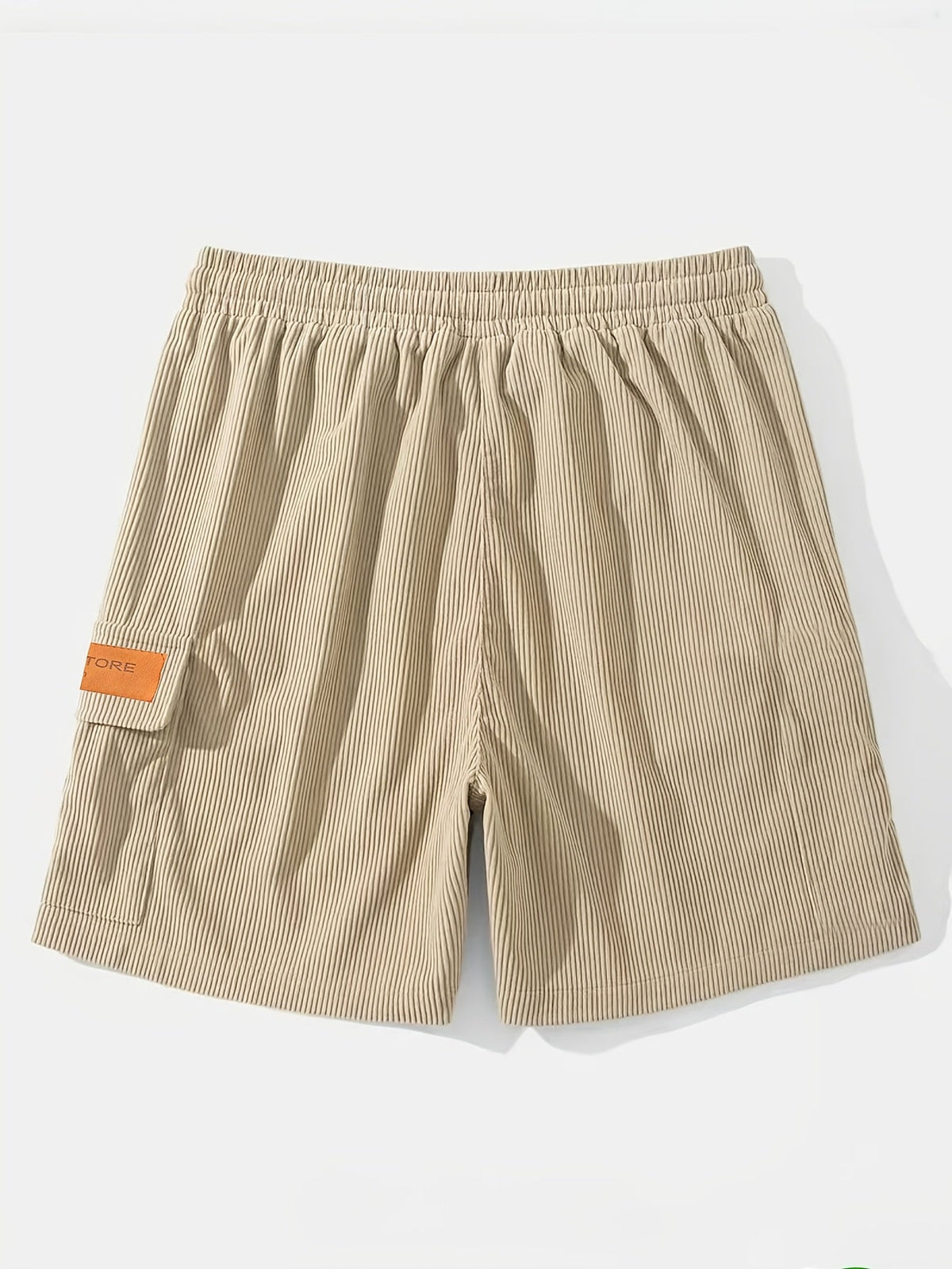 Men's textured drawstring cargo shorts in black, apricot and grey, view 5