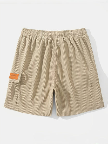 Men's textured drawstring cargo shorts in black, apricot and grey, view 5