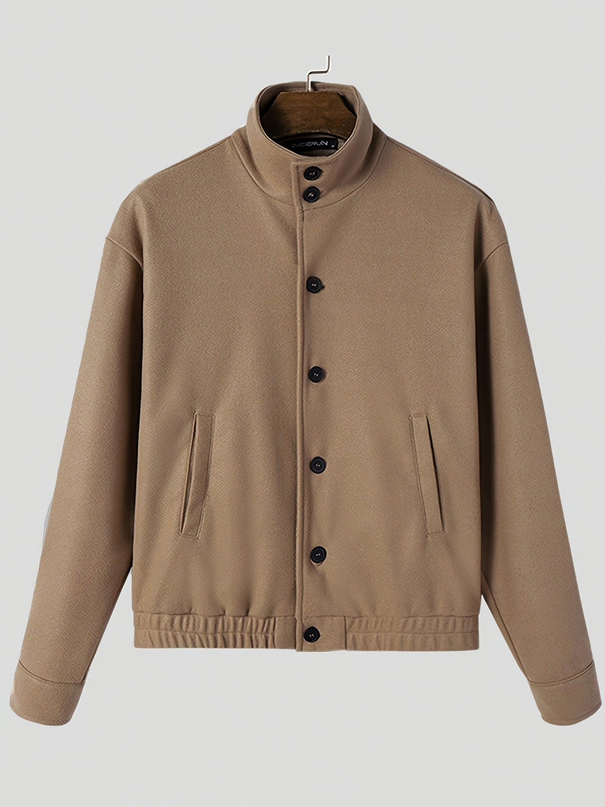 Men's refined button-front bomber jacket in a khaki colour family (view 3)