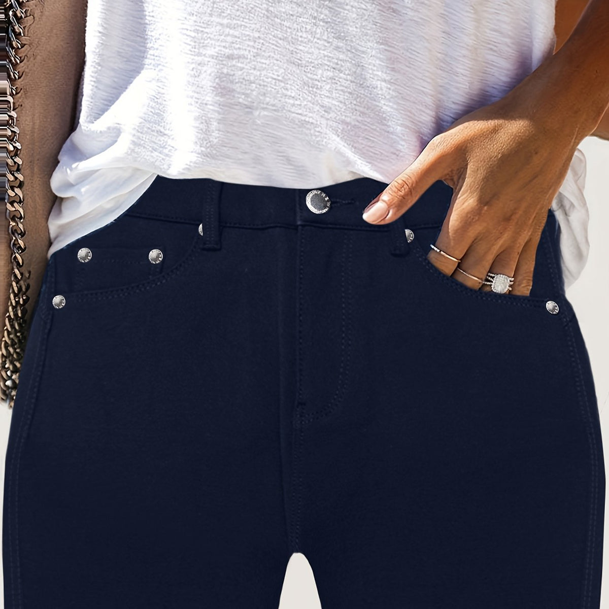 Kessoro women's high-waisted stretch skinny jeans shown in a range of denim and solid colourways