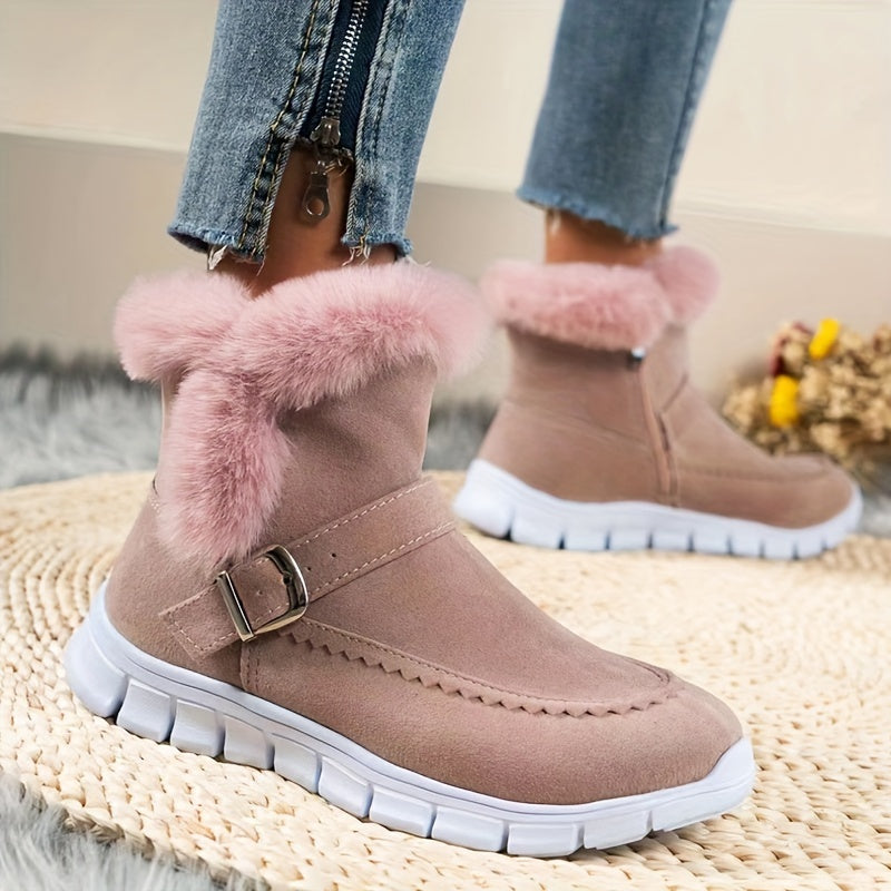 Kessoro women's plush-trimmed winter ankle boots in black, pink, grey and brown
