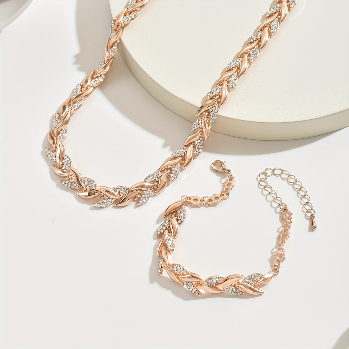 Kessoro women's rose gold and silver necklace and bracelet jewelry set