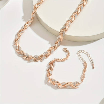 Kessoro women's rose gold and silver necklace and bracelet jewelry set