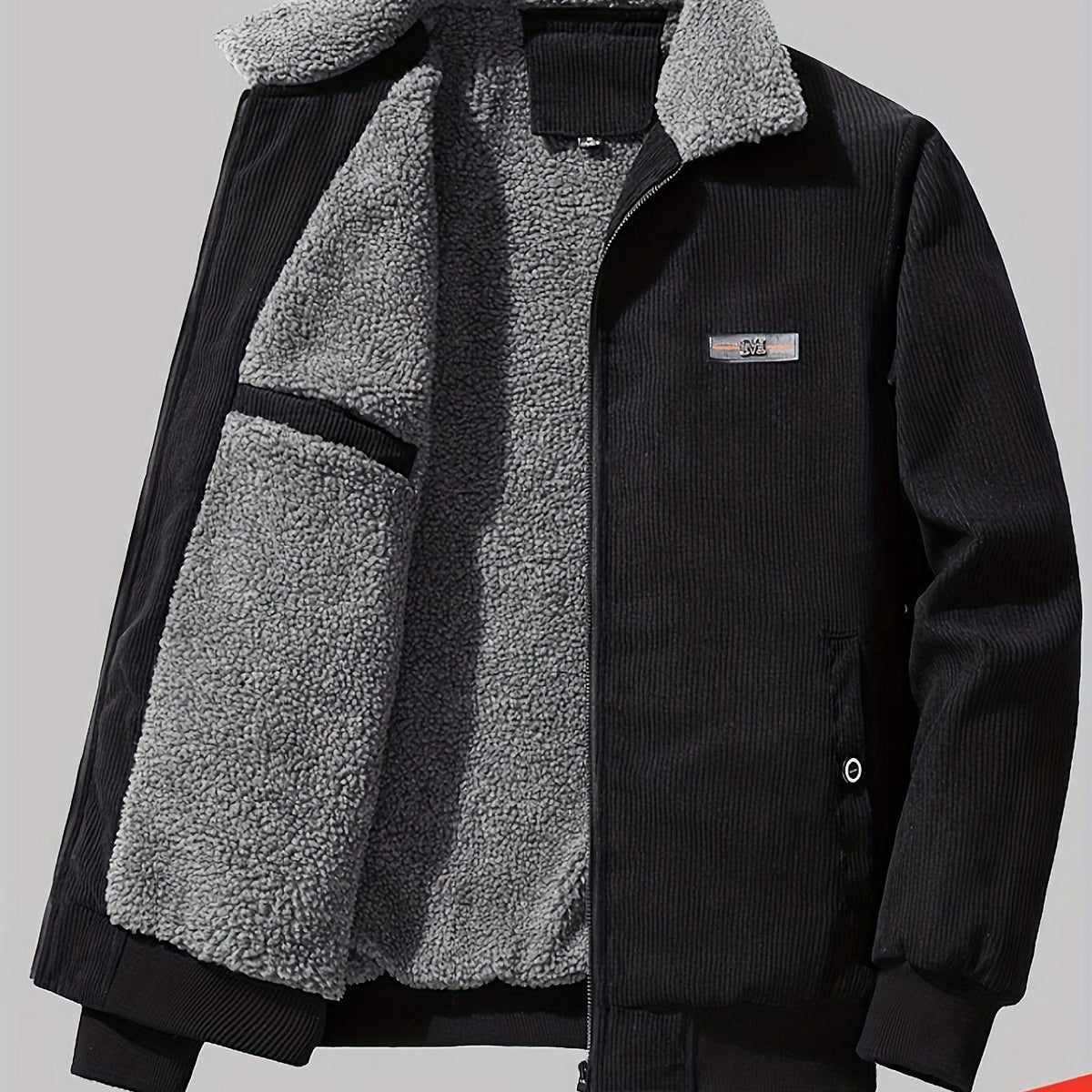 Kessoro men's plush-lined stand-collar workwear jacket in black and khaki - product view 1