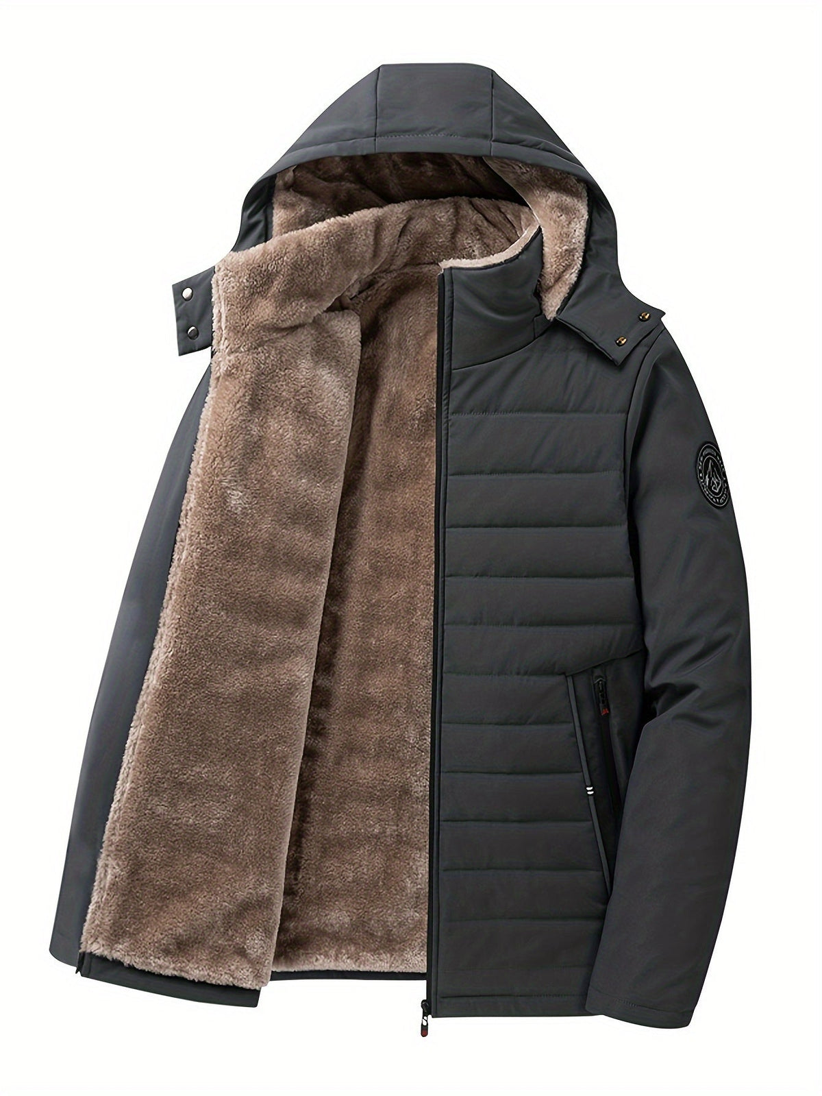 Kessoro men's hooded insulated quilted coat in black and grey - product view 11