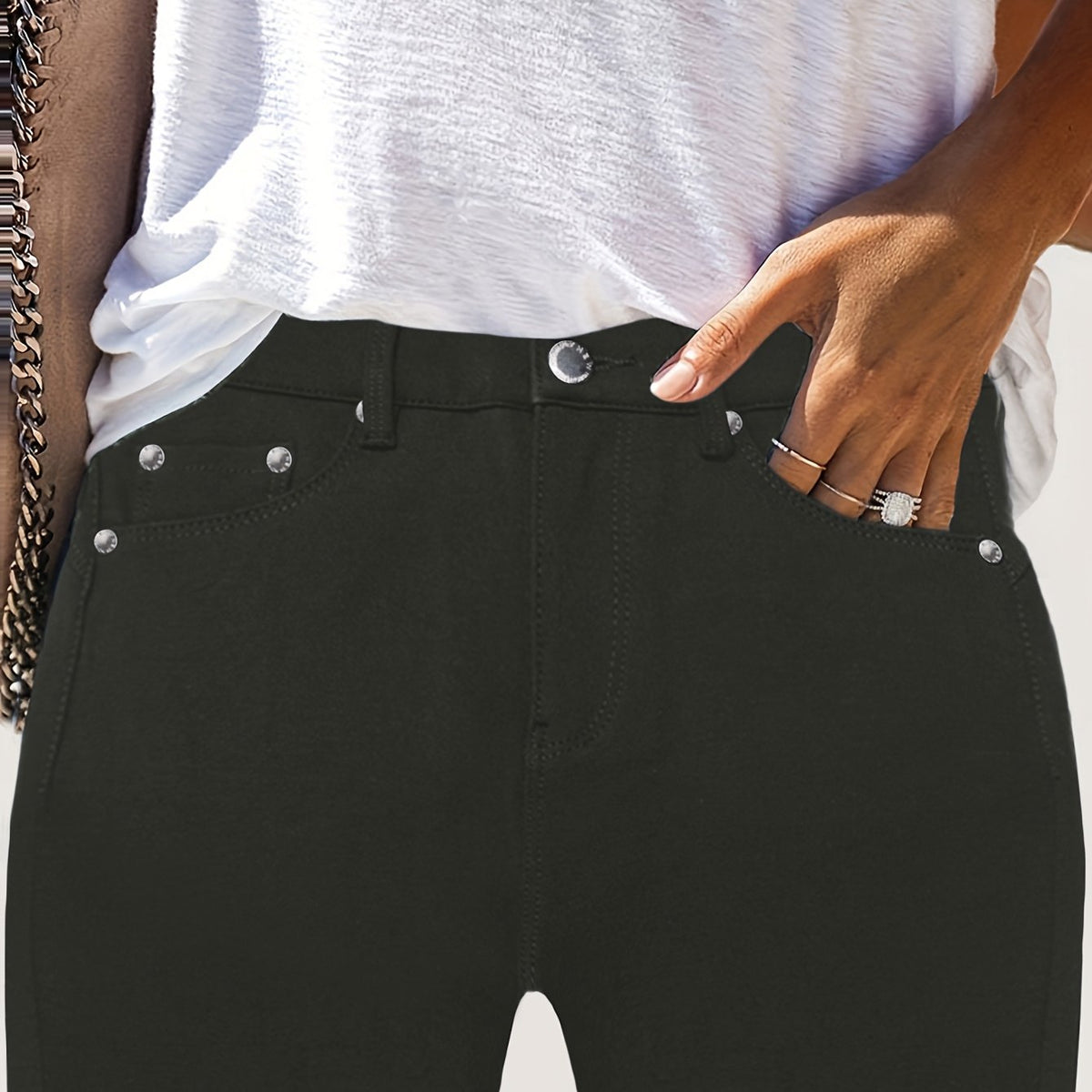 Kessoro women's high-waisted stretch skinny jeans shown in a range of denim and solid colourways