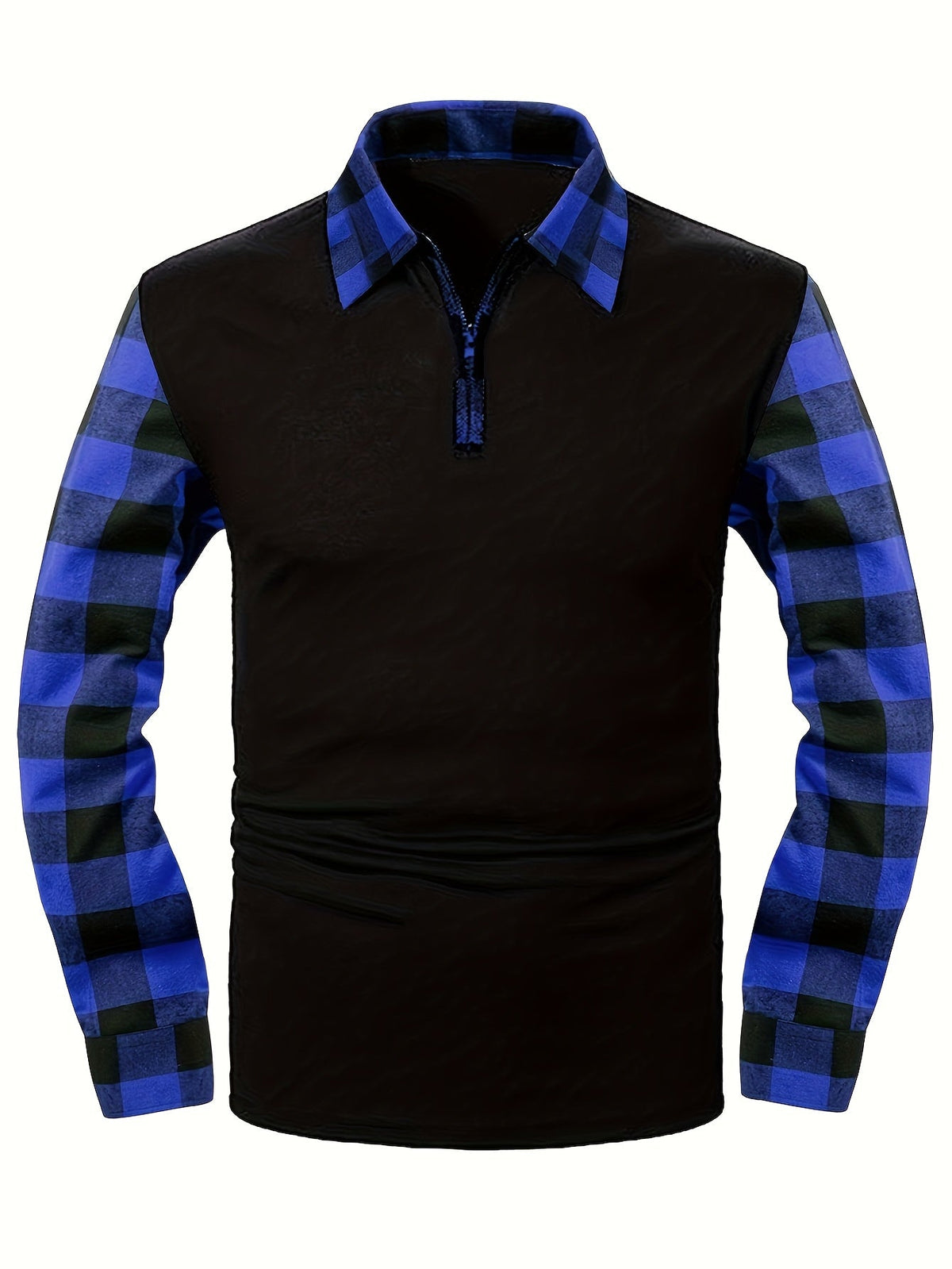Kessoro men's half-zip contrast check collared shirt in mixed neutral and check colourways