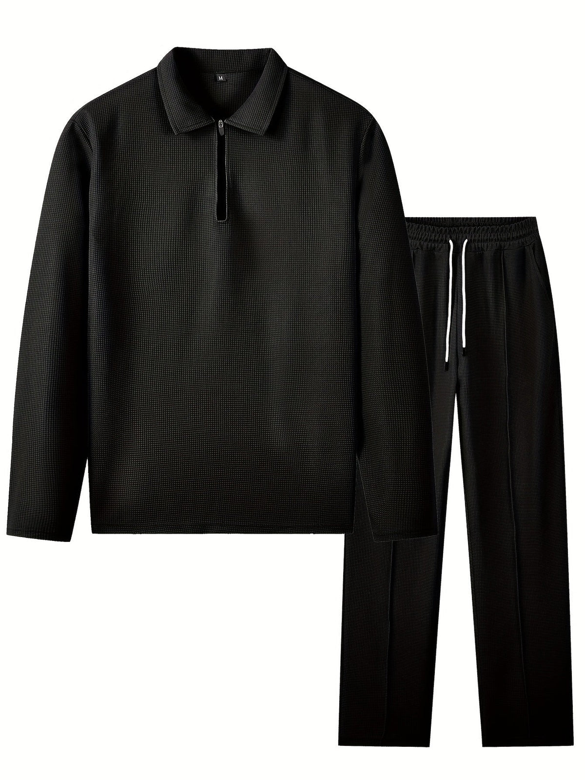 Kessoro Men's Waffle-Knit Two-Piece Outfit Set in white and black, image 13 of 21.