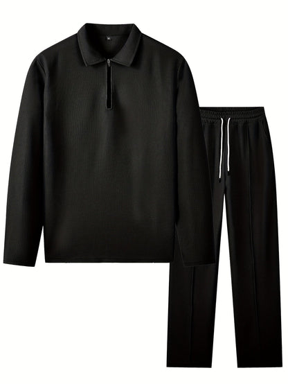 Kessoro Men's Waffle-Knit Two-Piece Outfit Set in white and black, image 13 of 21.