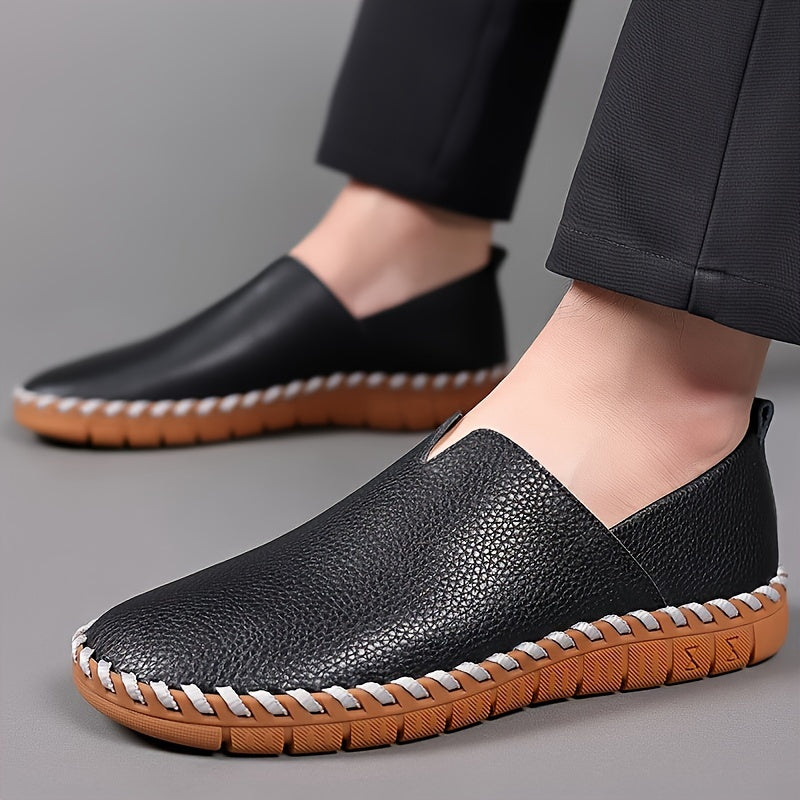 Kessoro men's hand-stitched breathable slip-on loafers in black and white – view 8