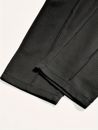 Kessoro Men's Waffle-Knit Two-Piece Outfit Set in white and black, image 16 of 21.