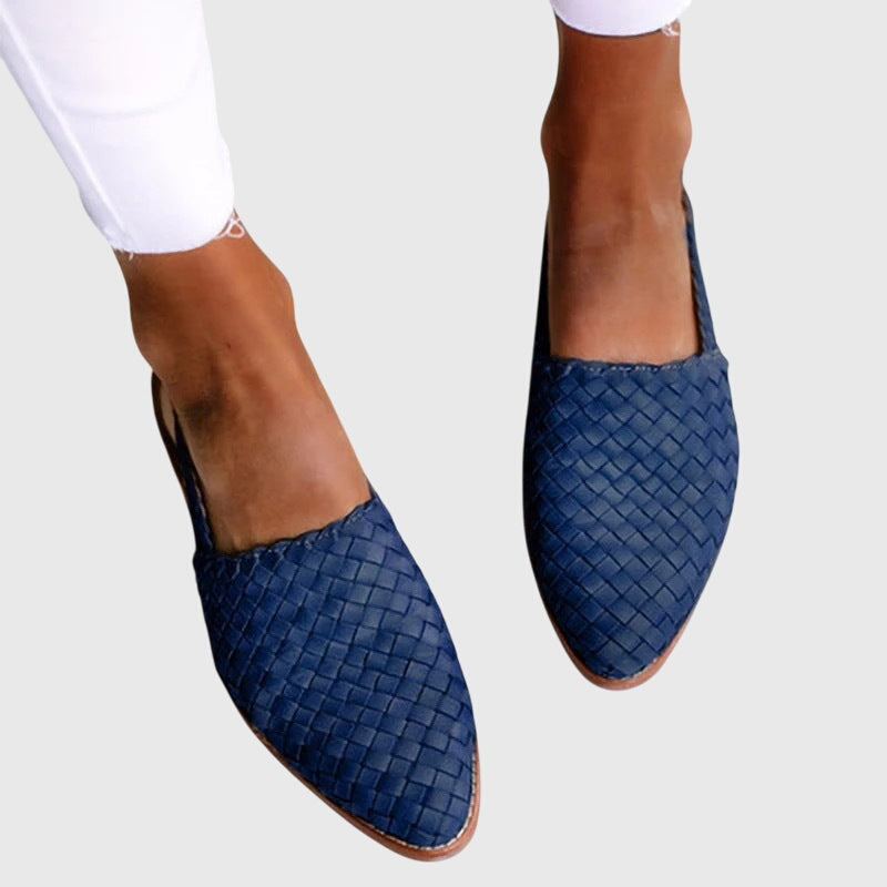Women's woven pointed-toe slip-on flats in light brown, red, white, black, blue and green — Kessoro, image 3 of 8