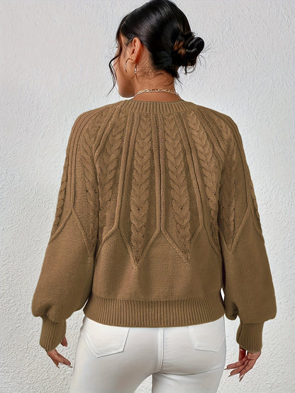 Kessoro women's relaxed cable-knit lantern-sleeve sweater in matcha, beige, burgundy, navy and camel
