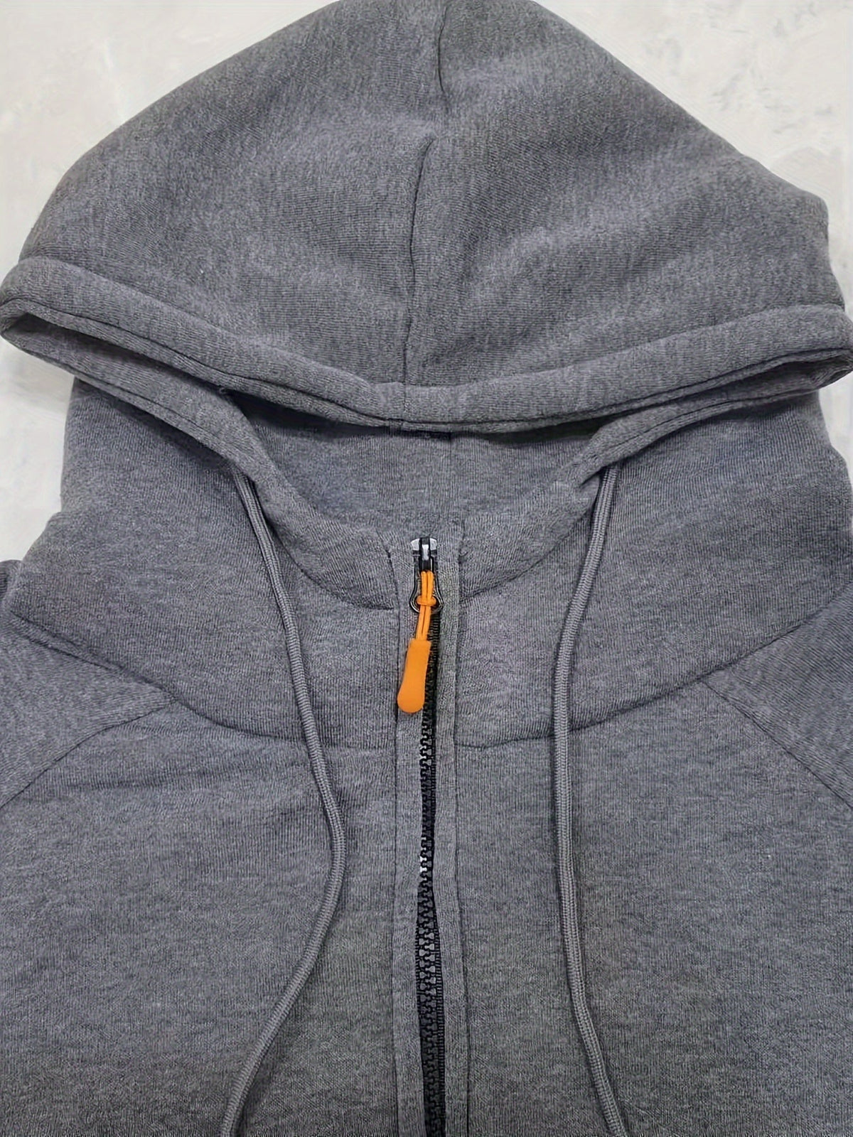 Men's utility quarter-zip hoodie in black, navy, khaki and burgundy with pocket detail, colour option 2 close-up view