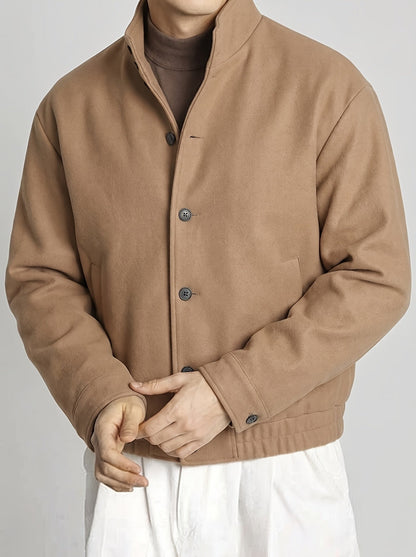 Men's refined button-front bomber jacket in a khaki colour family (view 2)