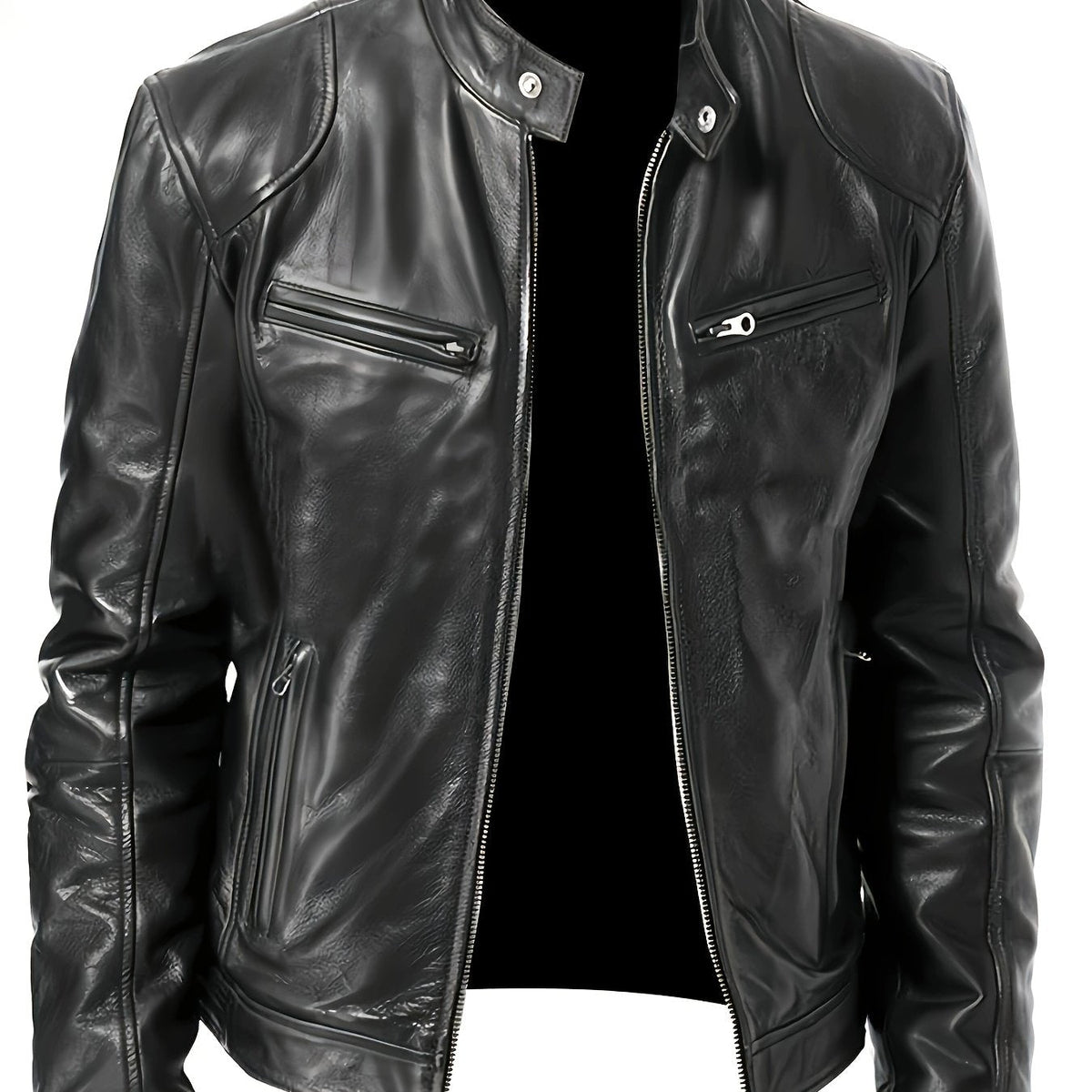 Kessoro men's stand-collar zip-front moto jacket in black and coffee brown - product view 1
