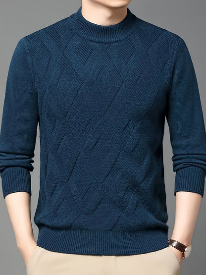 Kessoro men's textured mock-neck knit sweater in deep blue-grey winter tones