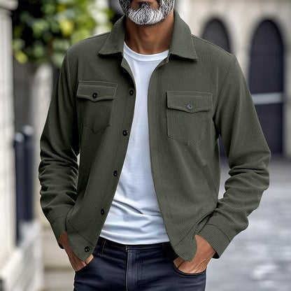 Kessoro Men's Ribbed Lapel-Collar Utility Jacket in apricot, black, army green and more colours, image 9 of 16.