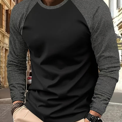 Men's two-tone raglan long-sleeve t-shirt in black, light grey and white, detail view 2