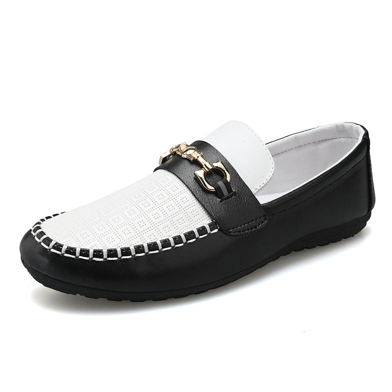 Kessoro men's refined slip-on bit loafers in black, white and yellow - product view 4