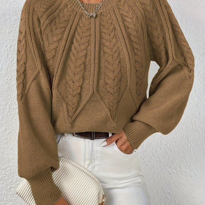 Kessoro women's cable-knit round-neck sweater in neutral and jewel-tone colourways, women's knitwear — view 17 of 23