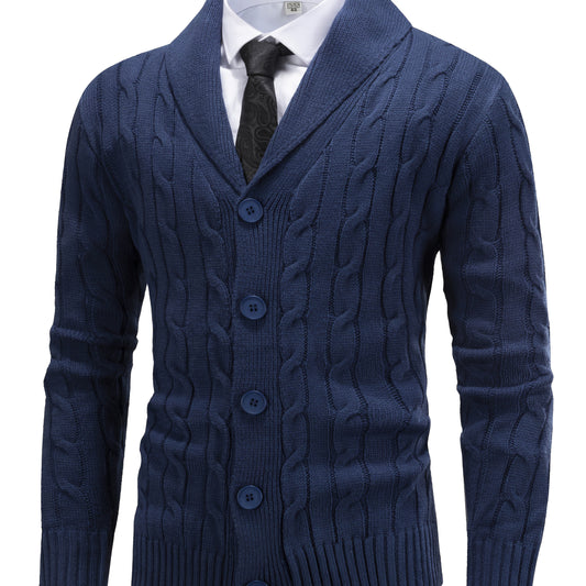 Kessoro men's shawl collar cable knit cardigan in refined classic colourways