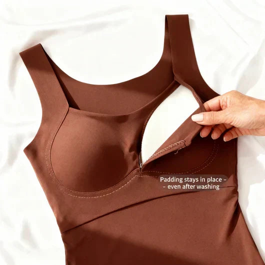 Kessoro women's built-in bra ribbed tank top in black, beige, coffee, green and burgundy