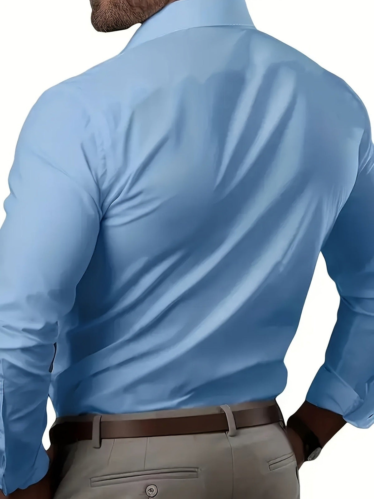 Kessoro Men's Refined Slim-Fit Dress Shirt in white, sky blue, black, dark green and light grey - men's apparel, view 10 of 32