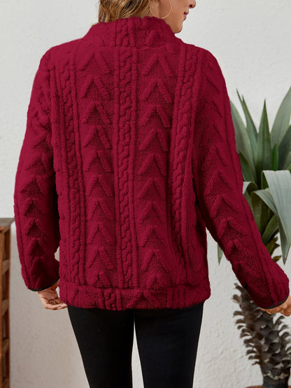 Kessoro women's plush textured half-zip pullover in burgundy, grey, pink, white, khaki, purple and blue - product view 2
