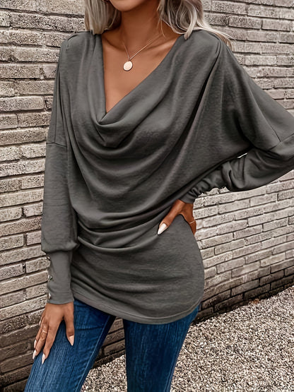 Kessoro women's relaxed drape long sleeve top in blue, burgundy, graphite, black, navy and light grey - view 10 of 17