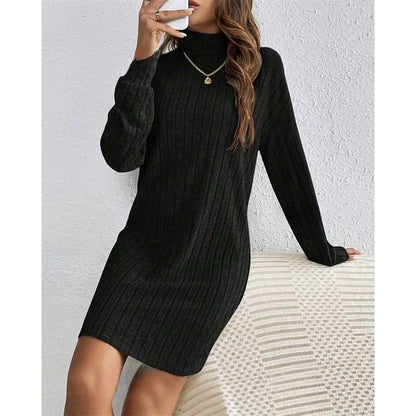 Kessoro women's ribbed roll-neck relaxed knit dress with a soft ribbed texture