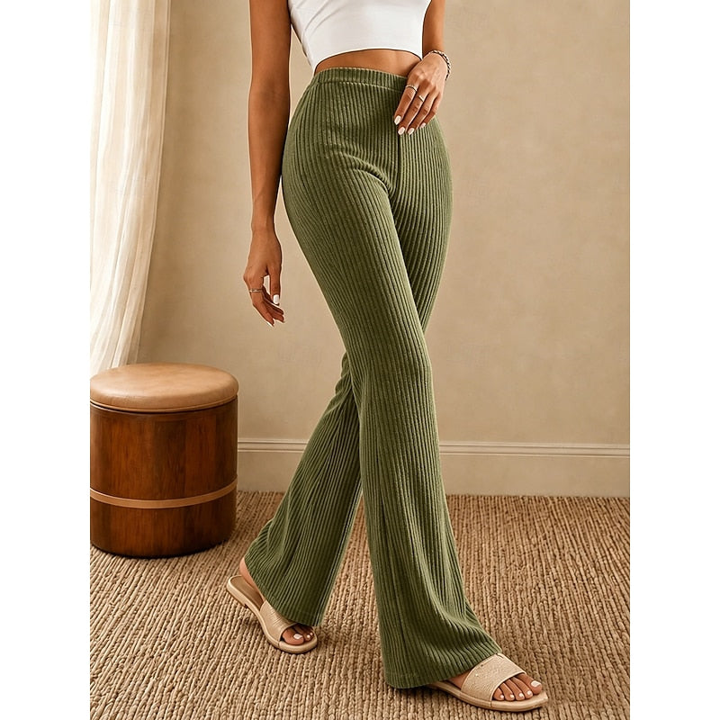 Kessoro women's high-waist stretch flare trousers in ash, black, brown and military green