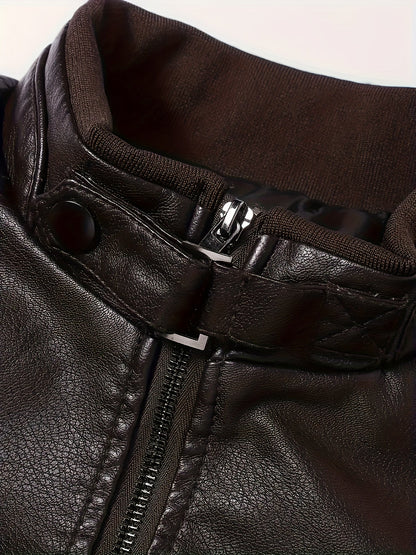 Kessoro men's classic stand-collar moto jacket in coffee brown - product view 4
