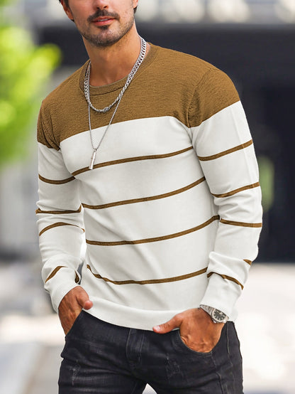 Kessoro striped crew neck knit sweater for men, detail view 17