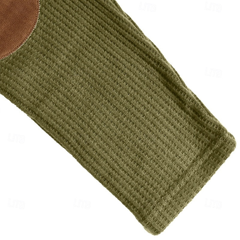 Kessoro men's textured colour-block long-sleeve polo shirt in blue, green, grey and burgundy tones, view 6