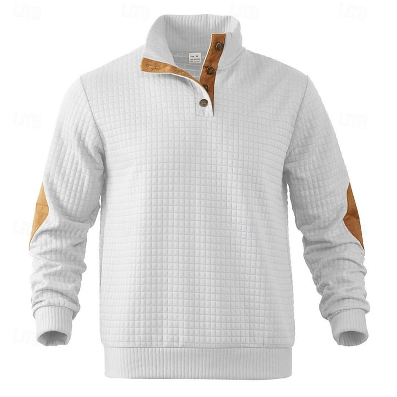 Kessoro waffle textured stand collar pullover for men in Army Green, view 3