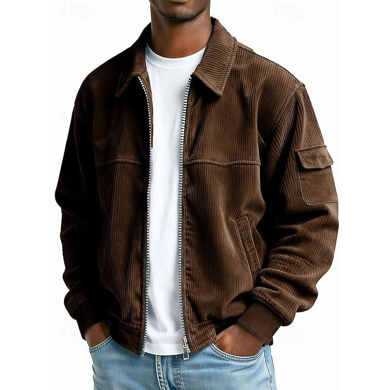 Kessoro Men's Ribbed Textured Jacket in navy blue, dark green, brown and more colours, image 3 of 13.