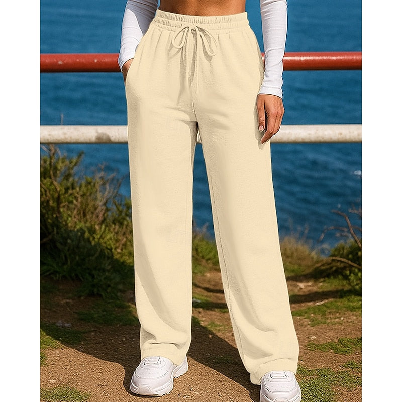 Kessoro women's high-waist wide-leg lounge pants in light grey, dark grey, black and khaki