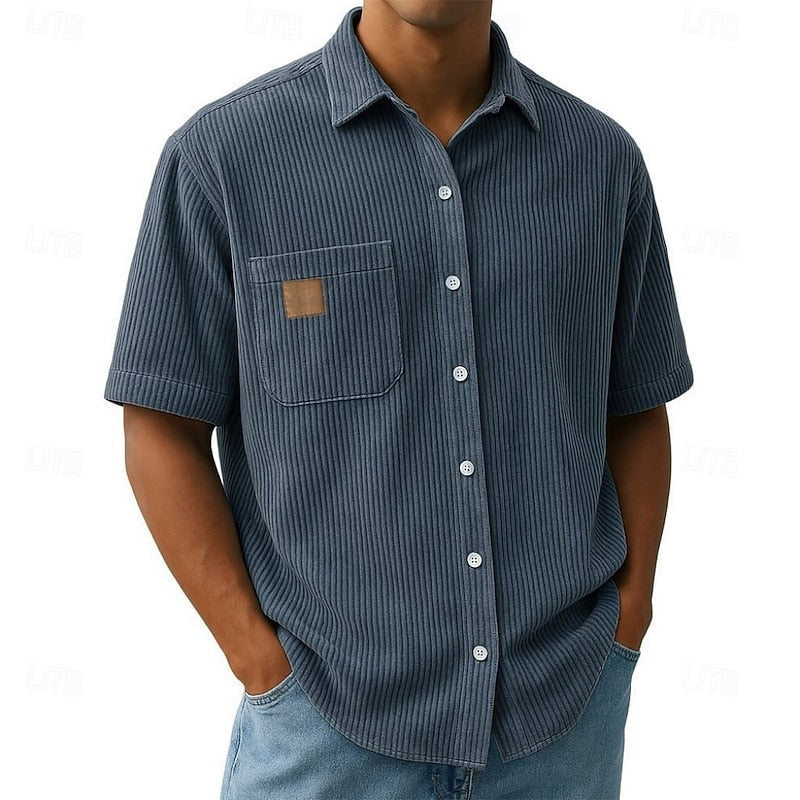 Kessoro men's ribbed textured short-sleeve button-up shirt in blue, khaki, green, black and navy