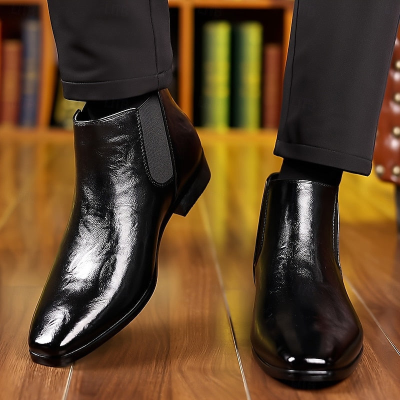 Kessoro men's polished slip-on ankle Chelsea boots in brown and black - view 7